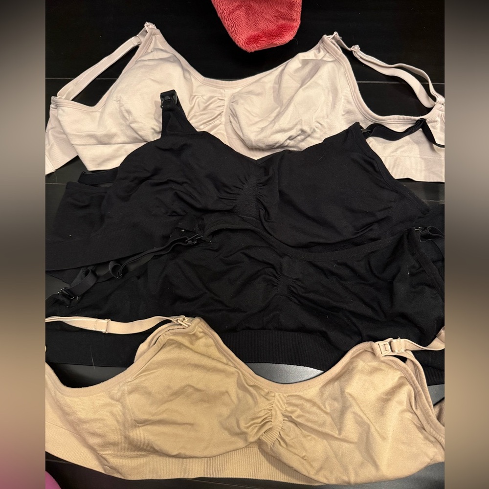 Set of Wireless nursing Bras in Black, Beige, and Tan lot of 4